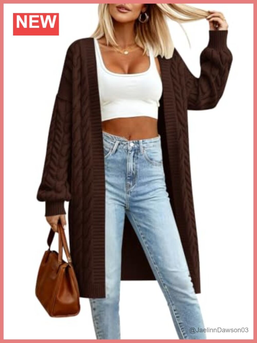 Open Front Chunky Cable Knit Long Cardigan Sweater with Pockets